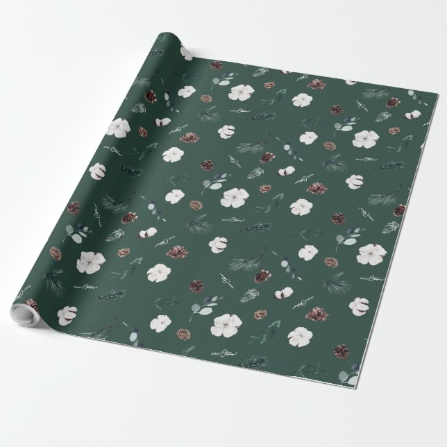 Emerald Greenery Vintag Frohe Weihnachten Geschenkpapier (Ungerollt)