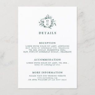 Emerald Greenery Vintage botanische Hochzeiten Det Begleitkarte