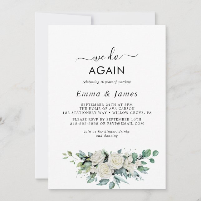 Emerald Greenery "We Do Again" Vow Erneuerung Einladung (Vorderseite)