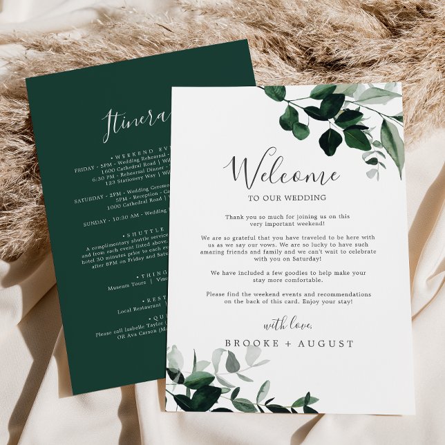 Emerald Greenery Wedding Welcome Letter Itinerary (Von Creator hochgeladen)