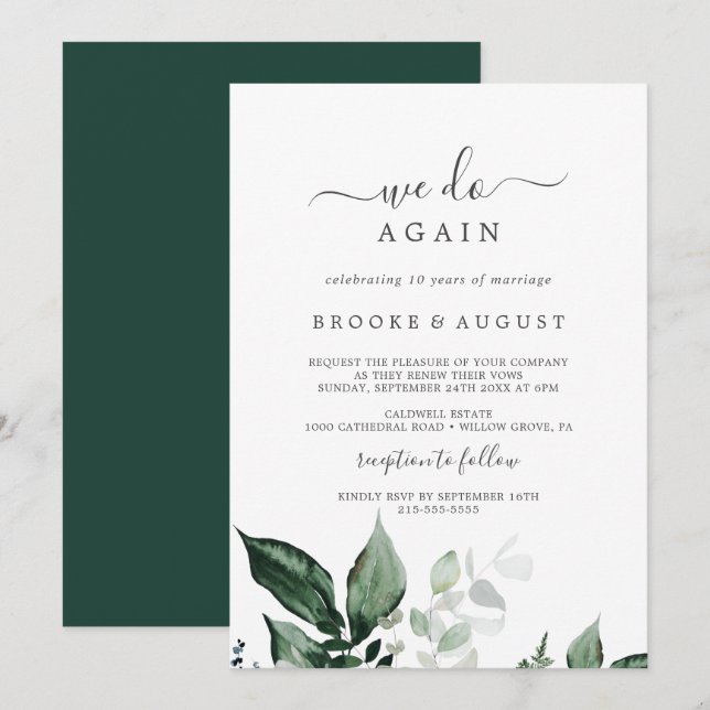 Emerald Greenery wir machen wieder Vow Renewal Einladung (Vorne/Hinten)