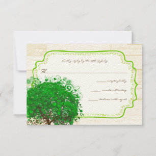 Emerald Heart Leaf Tree Barn Wood Wedding RSVP