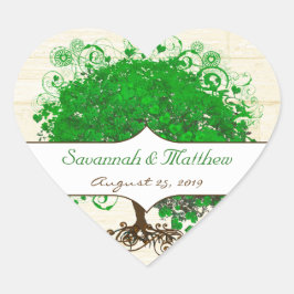 Emerald Heart Leaf Tree Barn Wood Wedding Siegel Herz-Aufkleber