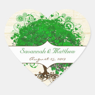 Emerald Heart Leaf Tree Barn Wood Wedding Siegel Herz-Aufkleber