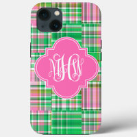 Emerald Hot Pink Madras Vine Script Monogram