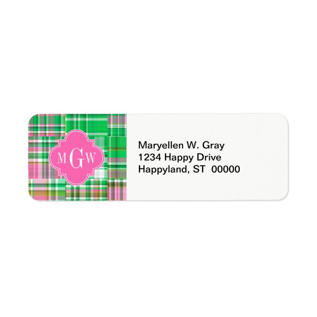 Emerald Hot Pink Preppy Patchwork Madras Monogram (Vorne)