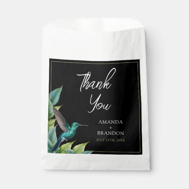 Emerald Hummingbird Tropical Blätter Wedding Geschenktütchen (Vorderseite)