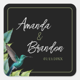 Emerald Hummingbird Tropical Blätter Wedding Quadratischer Aufkleber