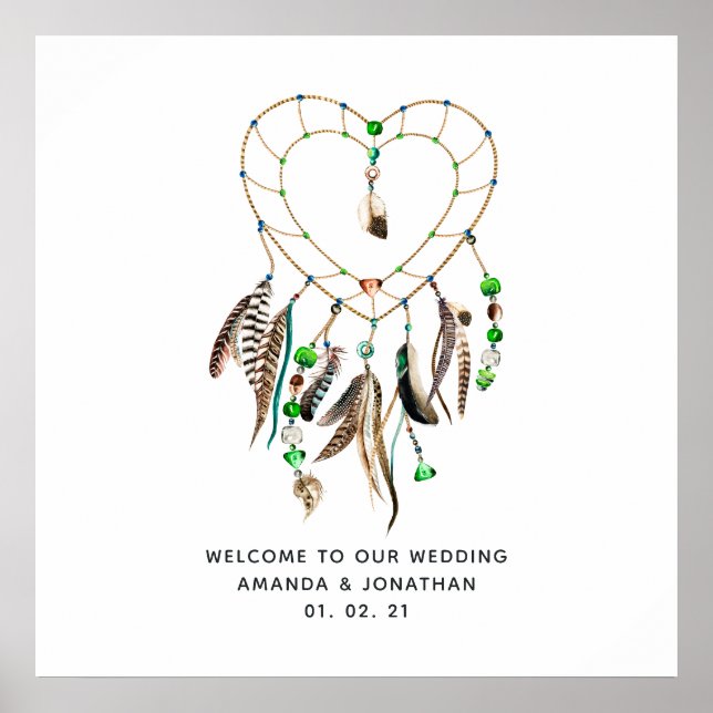 Emerald Indian Tribal Boho Wedding Welcome Poster (Vorne)