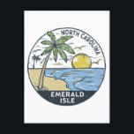 Emerald Isle North Carolina Vintag Postkarte<br><div class="desc">Handgezeichnete Darstellung der Smaragdgrünen Insel mit Palmen und Wellen im Hintergrund. Ideal für alle,  die die Smaragdschlucht besuchen möchten.</div>
