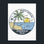 Emerald Isle North Carolina Vintag Postkarte<br><div class="desc">Handgezeichnete Darstellung der Smaragdgrünen Insel mit Palmen und Wellen im Hintergrund. Ideal für alle,  die die Smaragdschlucht besuchen möchten.</div>