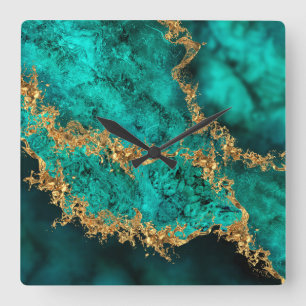Emerald Jade Gold Spritzer Abstrakt Quadratische Wanduhr