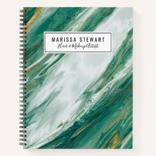 Emerald Jade Green Gold mit lackiertem Marmor Notizbuch