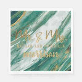 Emerald Jade Green Gold Painted Marmor Wedding Serviette