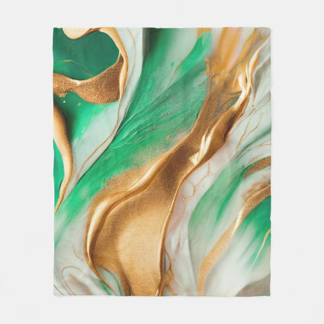 Emerald Jade Green und Gold Abstrakt Art Fleecedecke (Vorderseite)