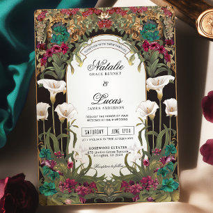 Emerald Jewel Tone Floral Art Nouveau Wedding Einladung