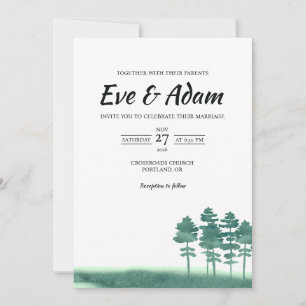 Emerald-Kiefer-Wiesen-Wasserfarben-Winterhochzeit Einladung