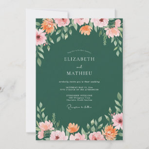 Emerald-Korallen-Wildblumen-Hochzeit Einladung