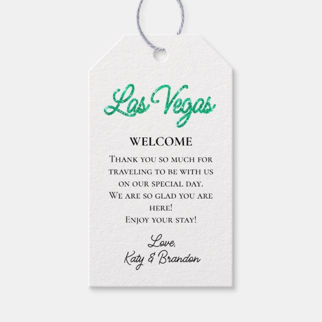 Emerald Las Vegas Glitzern Wedding Willkommen Geschenkanhänger (Vorderseite)