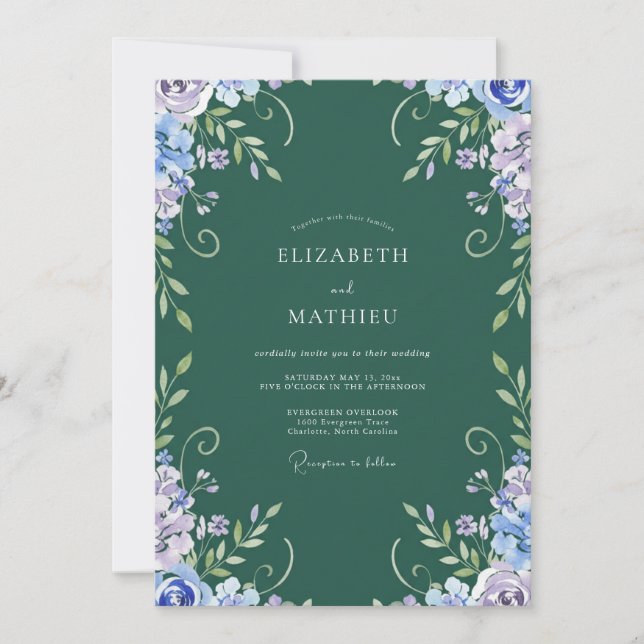 Emerald-Lavendel-Reben-Hochzeit Einladung (Vorderseite)