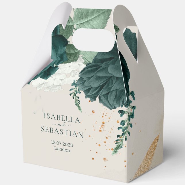 Emerald Leaf Rose Romantic Wedding Geschenkschachtel (Vorderseite)