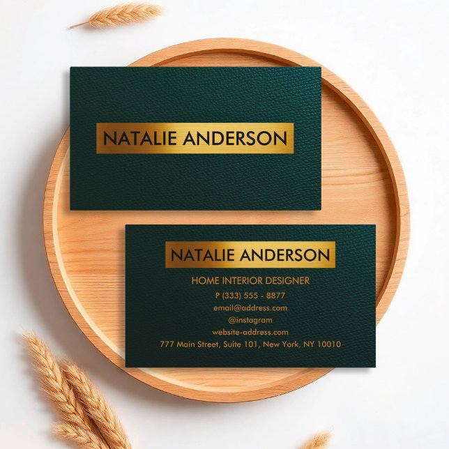 Emerald Leather & Gold Foil Business Card Visitenkarte (Von Creator hochgeladen)