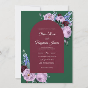 Emerald-Lila-Blüten-Eukalyptus-Hochzeit Einladung