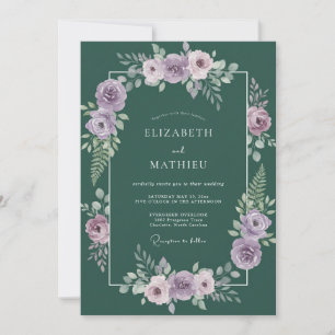 Emerald-Lilafarben-Ranunkel-Eukalyptus-Hochzeit Einladung
