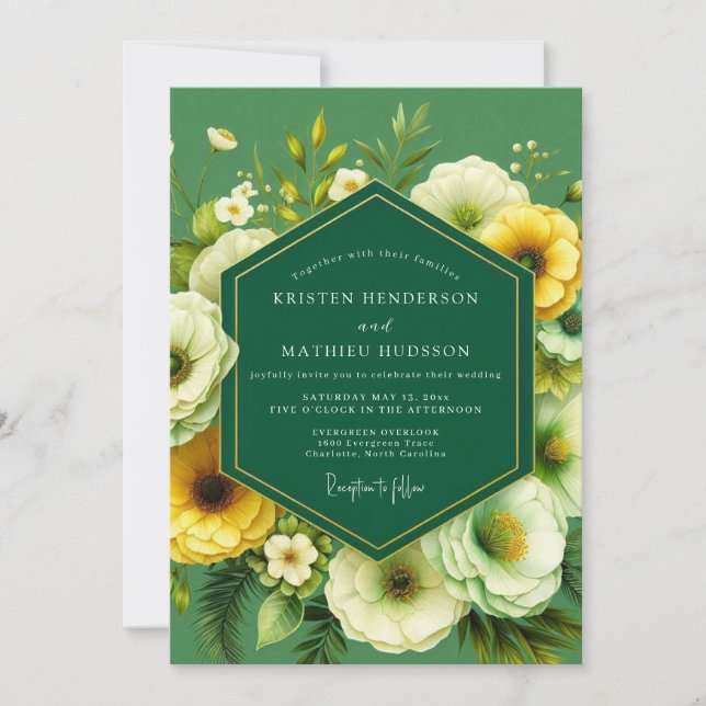 Emerald Marigold Bloom Wedding Einladung (Vorderseite)