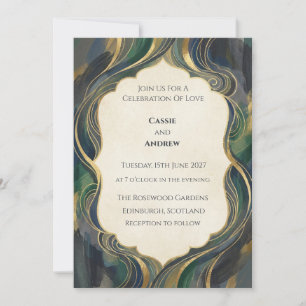 Emerald-Marmor-Gold-Jugendstil-Hochzeit Einladung