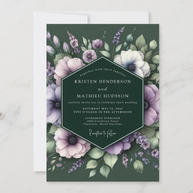 Emerald-Mauve-Anemonen-Hochzeit Einladung (Vorderseite)
