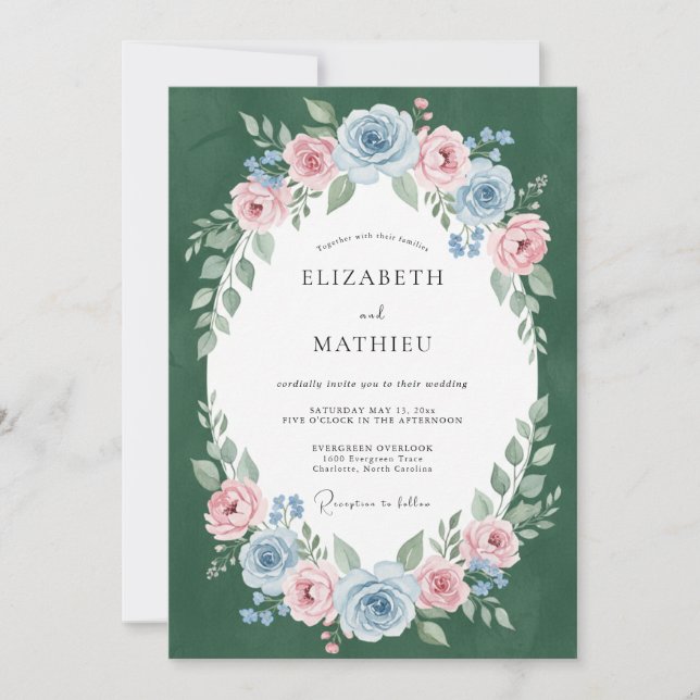 Emerald-Mauve-Kranz-Hochzeit Einladung (Vorderseite)
