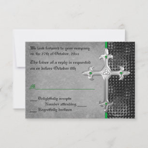 Emerald Medieval Celtic Cross RSVP Card Karte