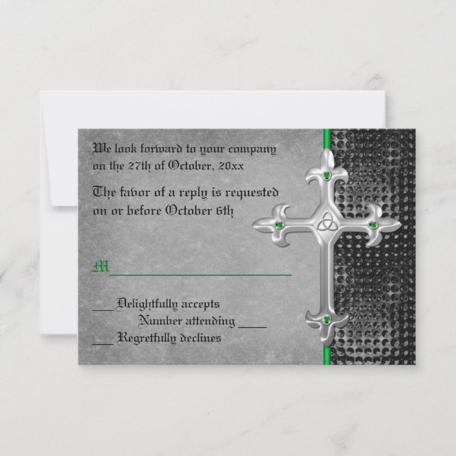 Emerald Medieval Celtic Cross RSVP Card Karte (Vorderseite)
