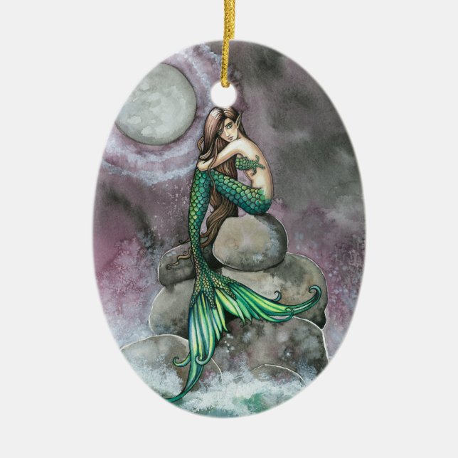 Emerald Mermaid Fantasy Kunst, Dichtung und Musik Keramikornament (Vorne)