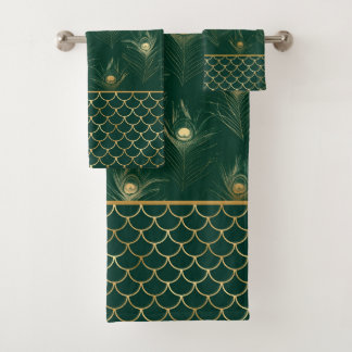 EMERALD MERMAID PEACOCK FEATHER BADEZIMMER TOWWEL BADHANDTUCH SET