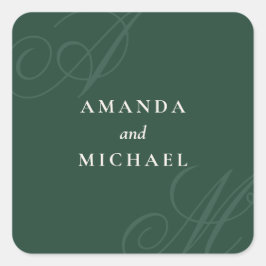 Emerald Modern Edge-elegante Monogram-Hochzeit Quadratischer Aufkleber