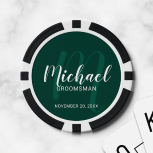 Emerald Modern Script Personalisierte Trauzeugen Pokerchips