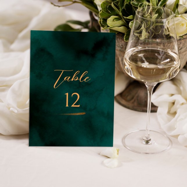 Emerald Modern Script Wedding Tischnummer (Von Creator hochgeladen)