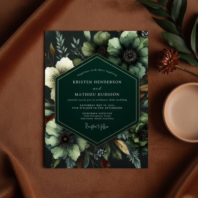 Emerald Moody Bloom Hochzeit Einladung (Von Creator hochgeladen)