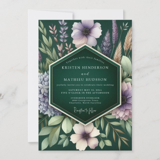 Emerald Moody Meadow Wedding Einladung (Vorderseite)
