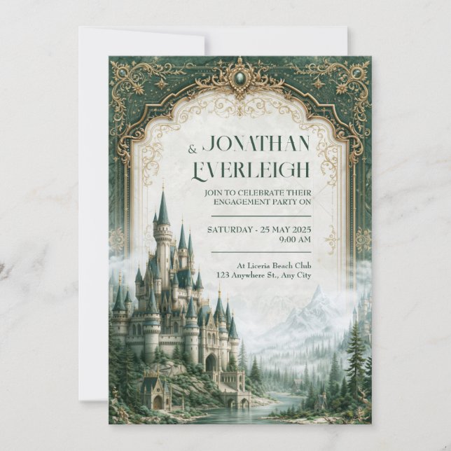 Emerald Mountain Castle Hochzeit Einladung (Vorderseite)