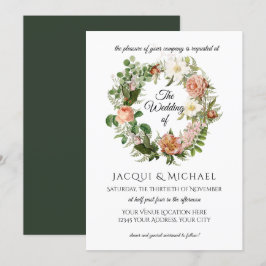 Emerald n Blush Ivory Rose w Fern Wreath Wedding Einladung