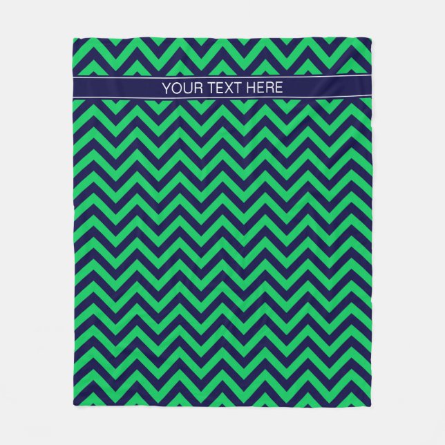 Emerald Navy LG Zickzack Navy Blue Name Monogram Fleecedecke (Vorderseite)