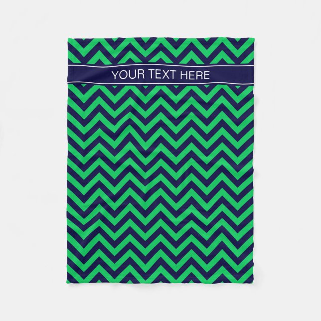 Emerald Navy LG Zickzack Navy Blue Name Monogram Fleecedecke (Vorderseite)