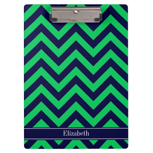 Emerald Navy LG Zickzack Navy Blue Name Monogram Klemmbrett (Vorderseite)