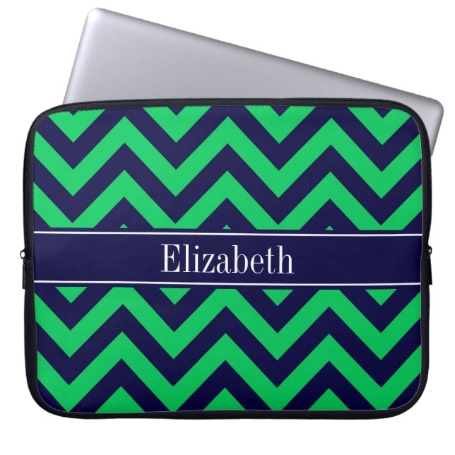 Emerald Navy LG Zickzack Navy Blue Name Monogram Laptopschutzhülle (Vorderseite)