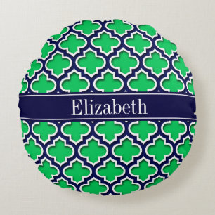 Emerald Navy Marokkanisch #5DS Navy Name Monogram Rundes Kissen