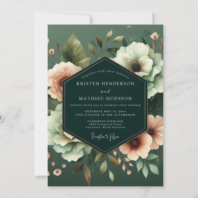 Emerald Nocturnal Bloom Wedding Einladung (Vorderseite)