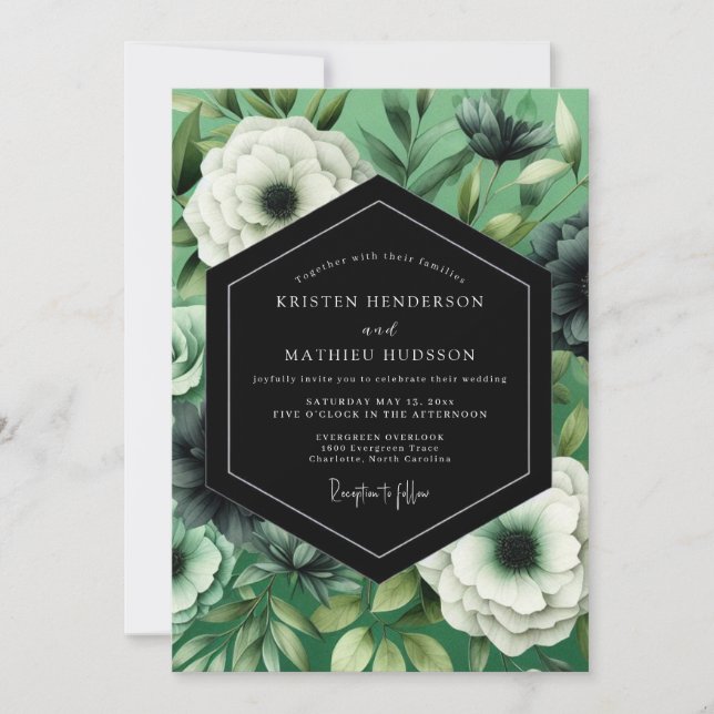 Emerald Noir Anemone Wedding Einladung (Vorderseite)